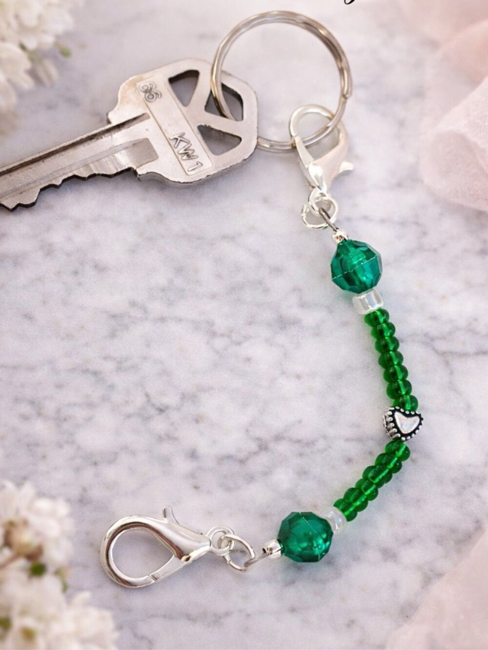 Handmade Green Beaded Key Keeper Charm